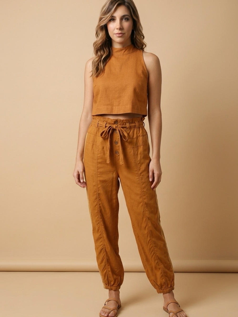 Free People Drawstring High-Rise Jogger Pants - Mustard